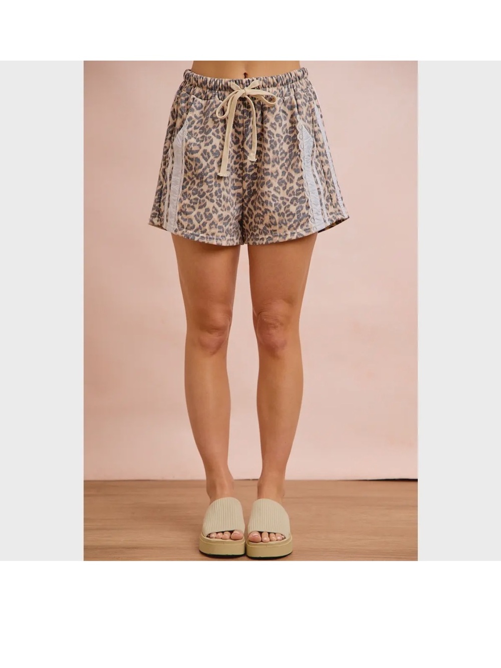Bibi Brand Leopard Print Drawstring Women's Shorts - Beige